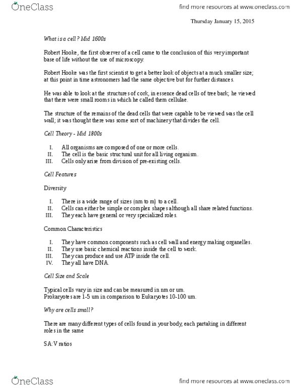 BIO 1140 Chapter Notes - Chapter 1-5: Cell Theory, Robert Hooke thumbnail