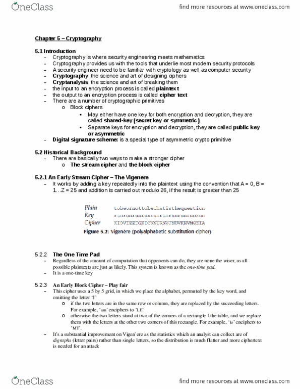 ITM 820 Chapter Notes - Chapter 5: Plaintext, Digital Signature, Public-Key Cryptography thumbnail