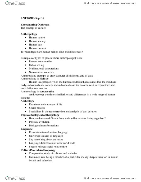 ANTA02H3 Lecture Notes - Lecture 3: Ethnocentrism thumbnail