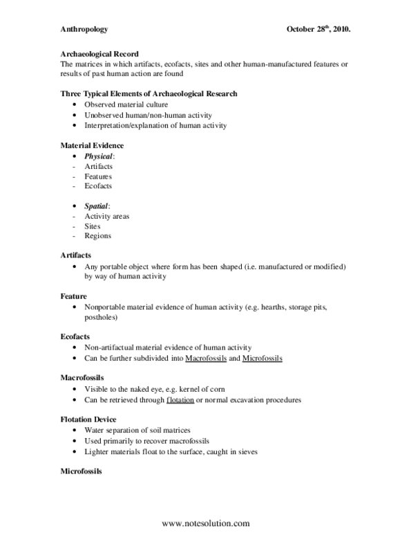 ANT100Y1 Lecture Notes - Dendrochronology, Thermoluminescence thumbnail