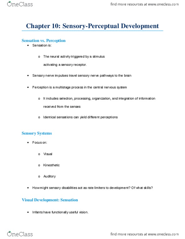 PEDS302 Chapter Notes - Chapter 10: Stereopsis, Sensory Neuron, Sensory Nerve thumbnail