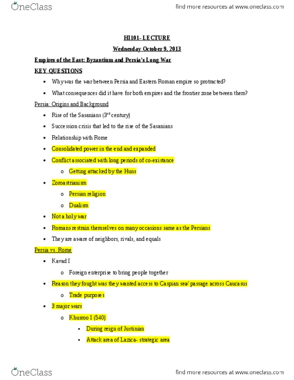 HI101 Lecture Notes - Lecture 10: Maurices, Sogdia, Zoroastrianism thumbnail