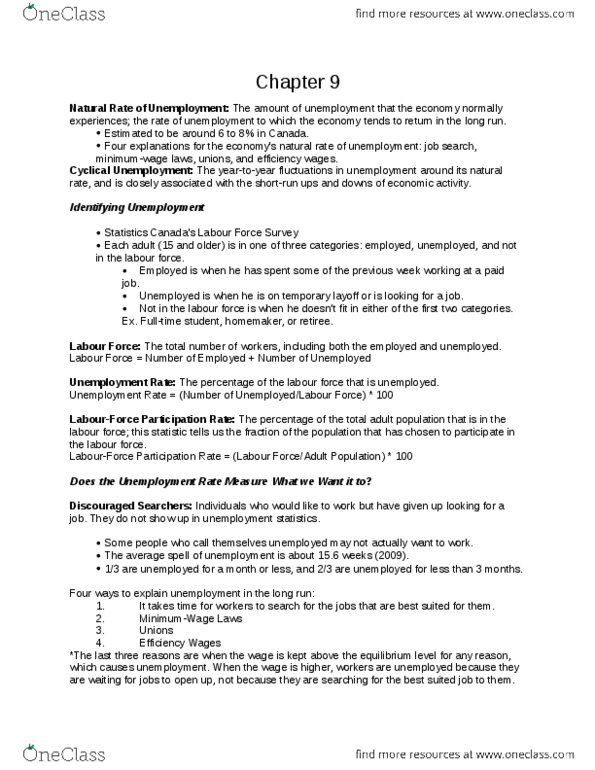 ECON 1BB3 Chapter Notes - Chapter 9: Labour Force Survey, Efficiency Wage thumbnail