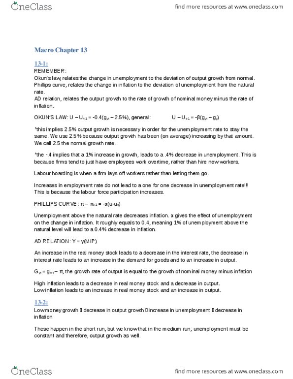 EC390 Chapter Notes - Chapter 13: Money Supply, Phillips Curve, Lucas Critique thumbnail