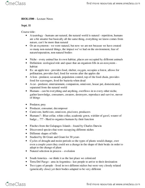 BIOL 1500 Lecture Notes - Lecture 1: Carl Linnaeus, Mammal, Natufian Culture thumbnail