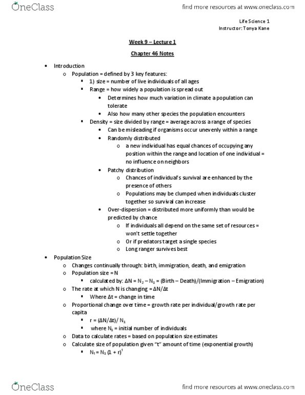 LIFESCI 1 Lecture Notes - Lecture 25: Overdispersion, Overfishing, Exponential Growth thumbnail