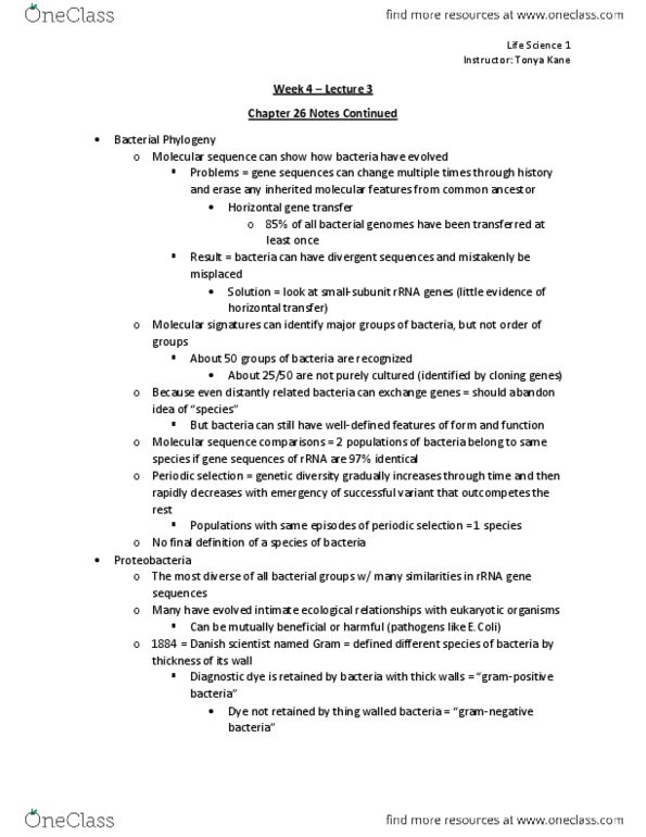 LIFESCI 1 Lecture Notes - Lecture 13: Wolbachia, Hyperthermophile, Ecological Relationship thumbnail