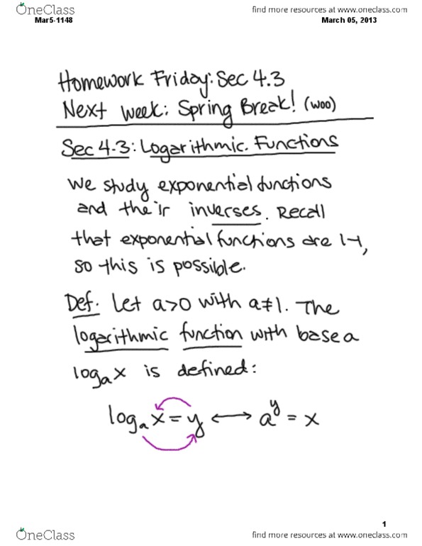 MATH 1148 Lecture 11: Logarithmic Functions thumbnail