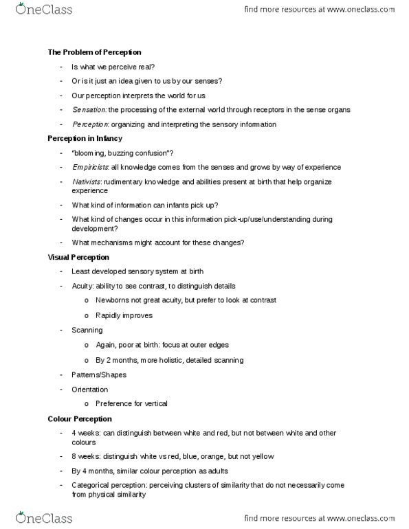 PSYC 302 Lecture Notes - Lecture 9: Subjective Constancy, Speech Perception, Sensory System thumbnail