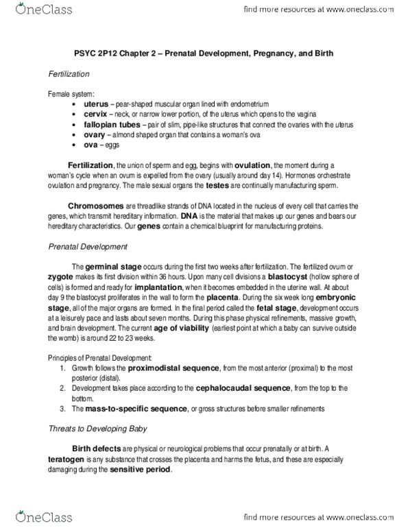 PSYC 2P12 Chapter Notes - Chapter 2: Neonatal Intensive Care Unit thumbnail