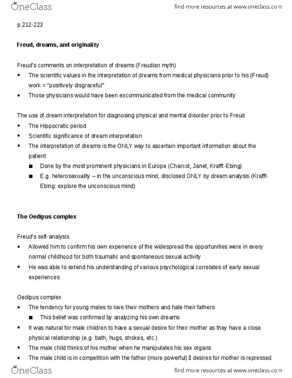 PSYC 403 Chapter Notes - Chapter 11: Dream Interpretation, Karl Abraham, Heterosexuality thumbnail