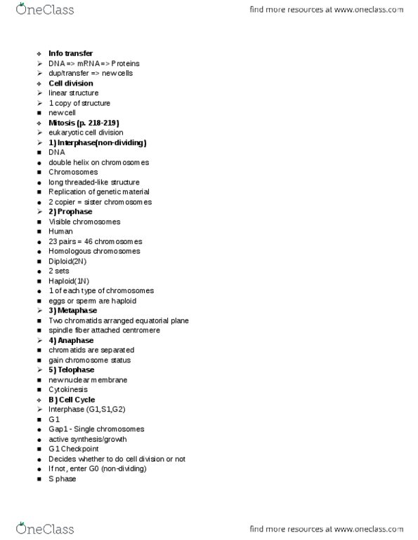 BIOL 12100 Lecture Notes - Lecture 4: Transfer Dna, Centromere, Cell Division thumbnail