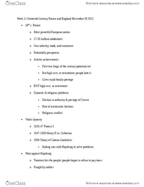 History 2403E Lecture Notes - Lecture 11: Defence Of The Seven Sacraments, Papal Legate, Supreme Governor Of The Church Of England thumbnail