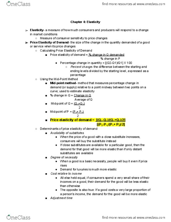 ECON 200 Chapter Notes - Chapter 4: Midpoint Method, Demand Curve, Negative Number thumbnail