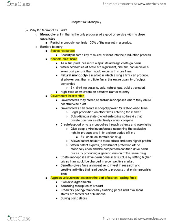 ECON 200 Chapter Notes - Chapter 14: Perfect Competition, Predatory Pricing, Demand Curve thumbnail