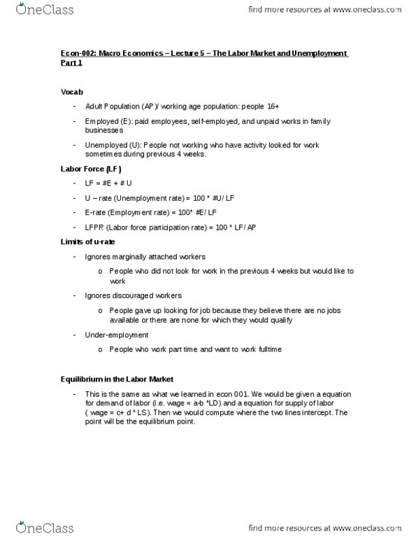 ECON 002 Lecture Notes - Lecture 5: Uric Acid, Employment-To-Population Ratio, Vocab (Song) thumbnail