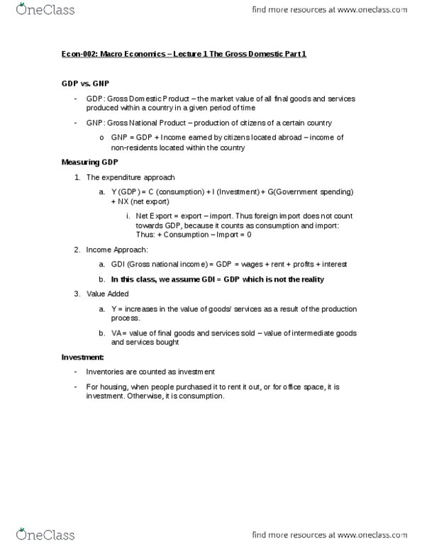 ECON 002 Lecture Notes - Lecture 1: Gross National Income, Government Spending thumbnail