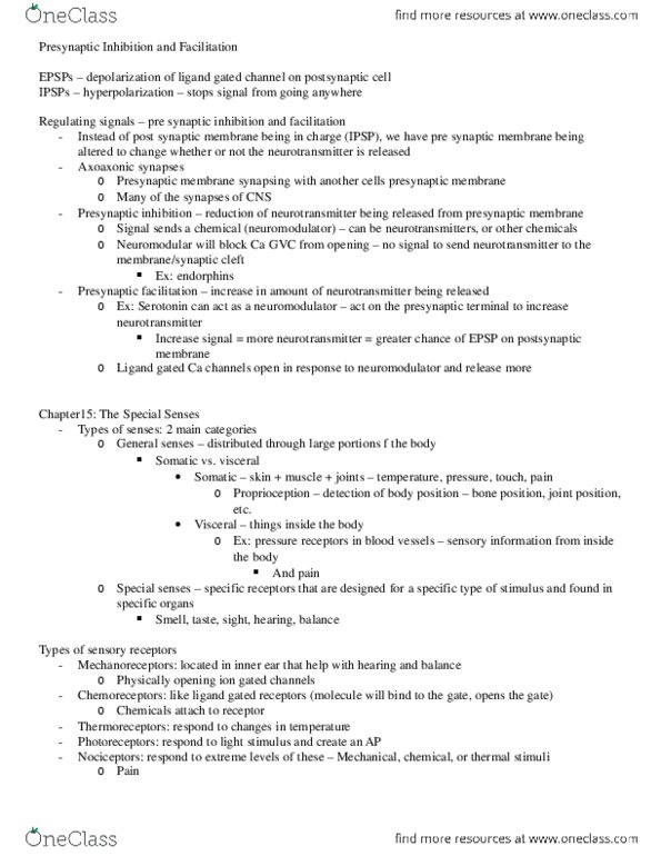 KINESIOL 1A03 Lecture Notes - Lecture 21: Neuromodulation, Endorphins, Nociceptor thumbnail