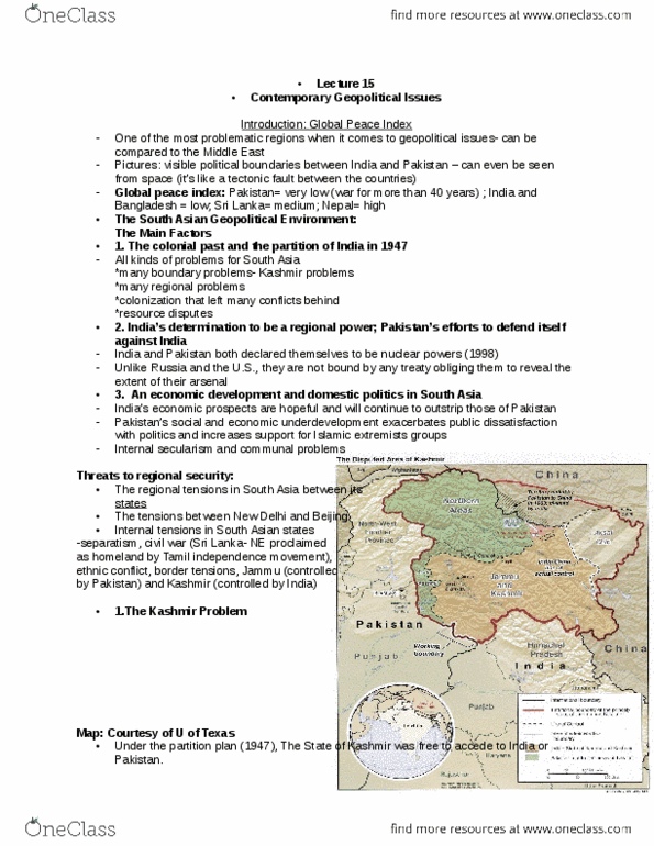 GEOG 3RW3 Lecture Notes - Lecture 15: Global Peace Index, Kashmir Conflict, Kashmiris thumbnail