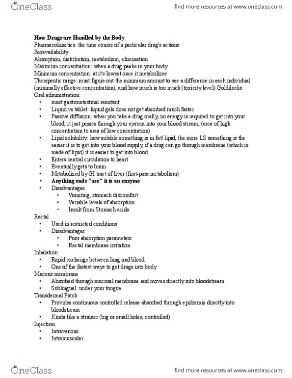 PSYC 3403 Lecture Notes - Lecture 1: Mucous Membrane, Bioavailability, Vomiting thumbnail