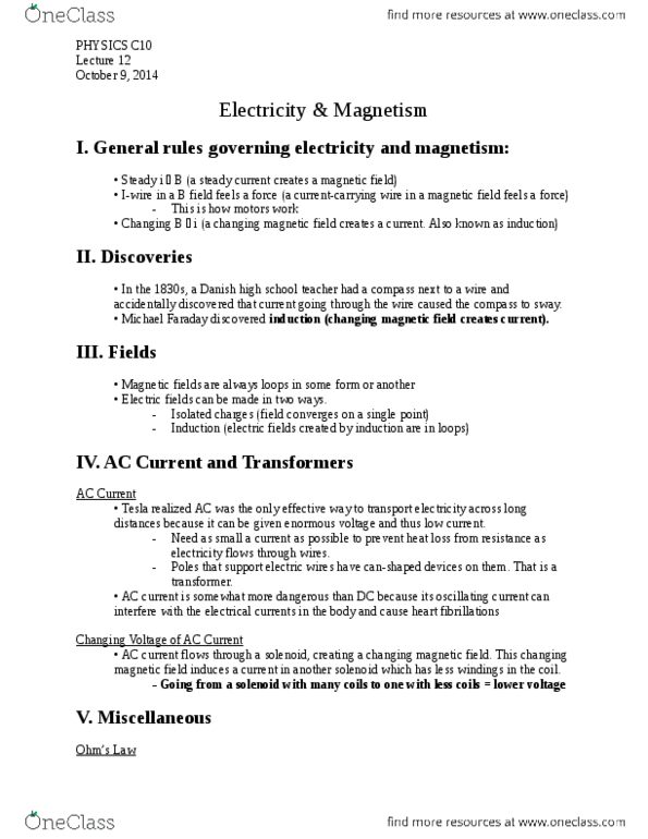 PHYSICS C10 Lecture Notes - Lecture 12: Michael Faraday, Ferromagnetism, Maglev thumbnail