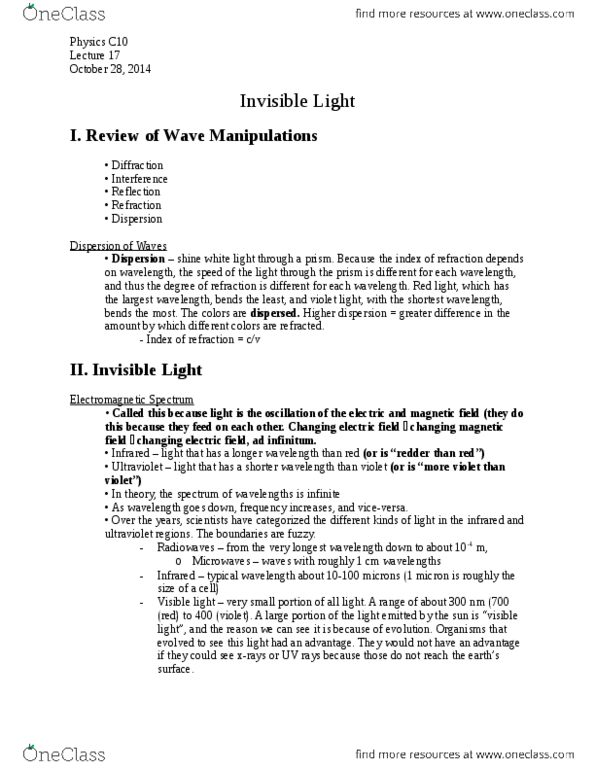 PHYSICS C10 Lecture Notes - Lecture 17: Refraction, Electric Field, Radiography thumbnail