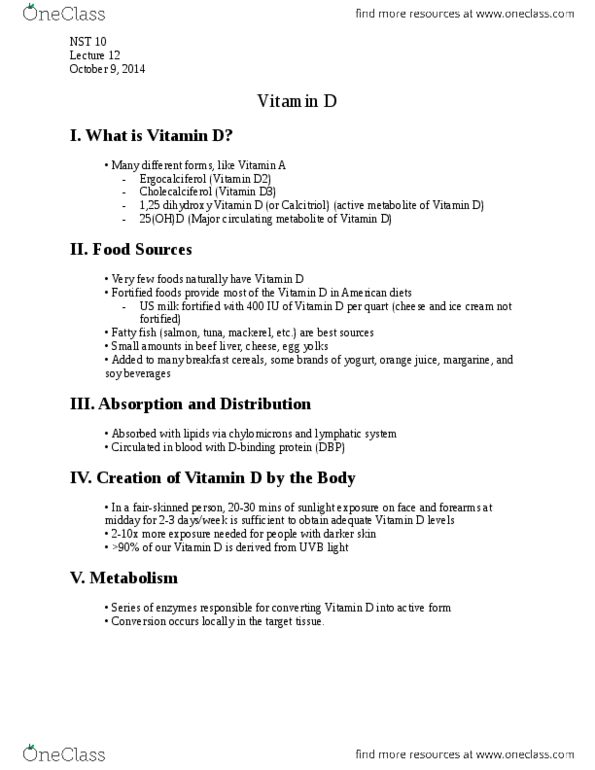 NUSCTX 10 Lecture Notes - Lecture 12: Vitamin D Deficiency, Retinoid X Receptor, Hypocalcaemia thumbnail