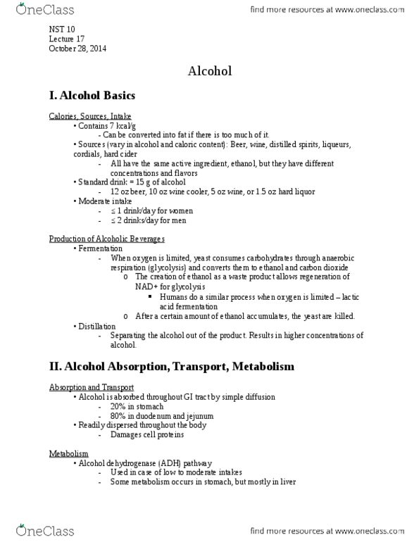 NUSCTX 10 Lecture Notes - Lecture 17: Acetaldehyde Dehydrogenase, Cider, Binge Drinking thumbnail