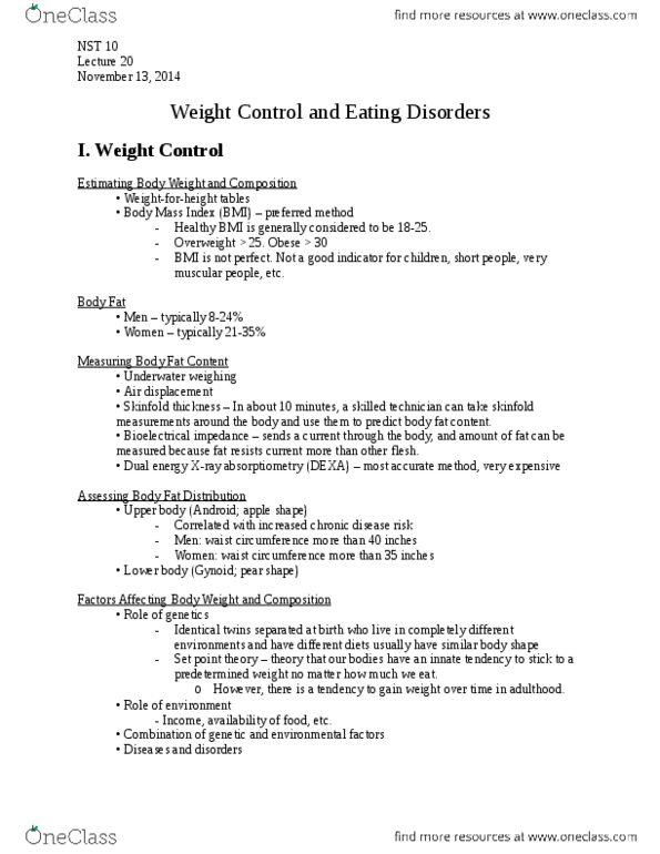 NUSCTX 10 Lecture Notes - Lecture 20: Binge Eating Disorder, Fad Diet, Binge Eating thumbnail