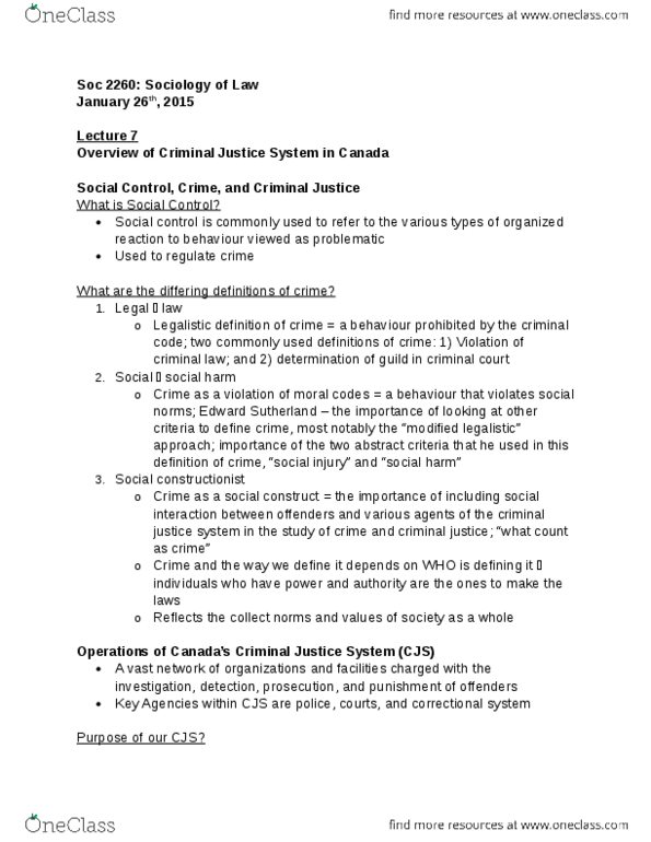 Sociology 2260A/B Lecture Notes - Lecture 7: Social Control, Procedural Justice, Adversarial System thumbnail