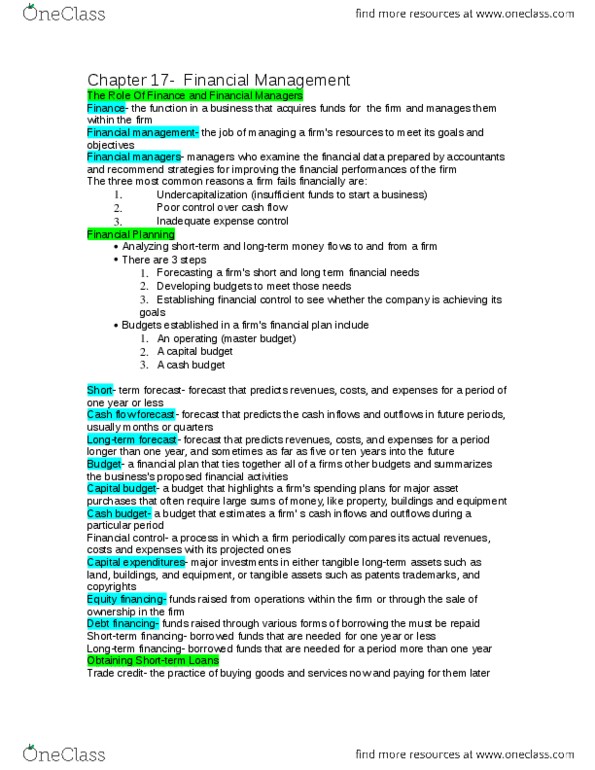 COMMERCE 1E03 Chapter Notes - Chapter 17: Cash Flow, Promissory Note, Trade Credit thumbnail