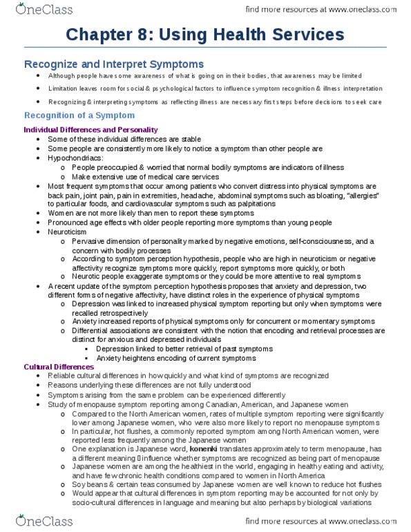 Psychology 2036A/B Chapter Notes - Chapter 8: Chronic Condition, Health Belief Model, Inflammatory Bowel Disease thumbnail