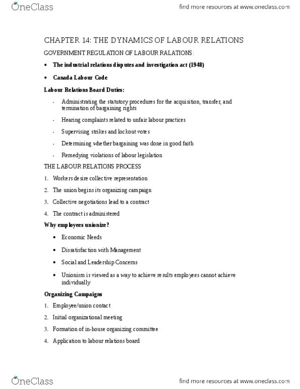 ADMS 2600 Chapter Notes - Chapter 14: Canada Labour Code, Bargaining Unit thumbnail