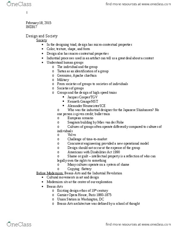 IND 317 Lecture Notes - Lecture 6: Ludwig Mies Van Der Rohe, Louis Comfort Tiffany, Deutscher Werkbund thumbnail