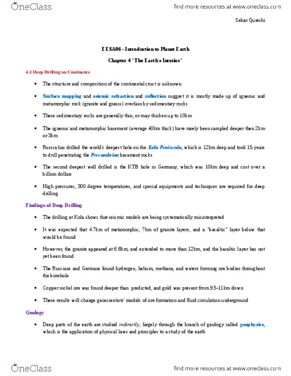 EESA06H3 Chapter Notes - Chapter 4: Seismic Refraction, Seismic Wave, Continental Crust thumbnail