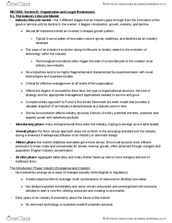 MGTA05H3 Chapter Notes - Chapter D: Startup Company, Dominant Design, De Facto Standard thumbnail