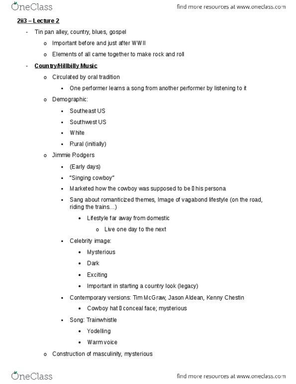 MUSIC 2II3 Lecture Notes - Lecture 2: Pedal Steel Guitar, Ryman Auditorium, Blues Shouter thumbnail