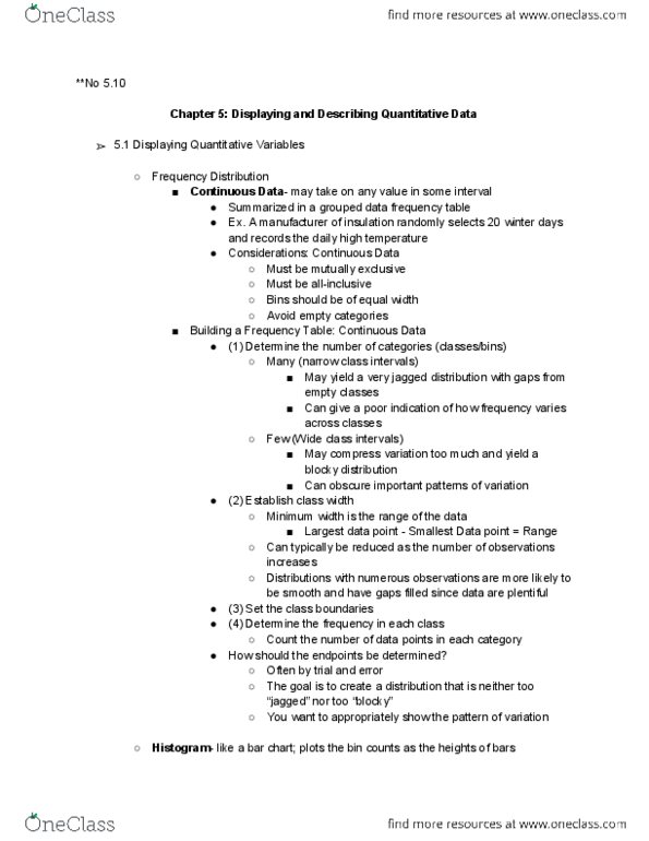 BMGT 230 Chapter Notes - Chapter 5: Bar Chart, Unimodality, Data Point thumbnail