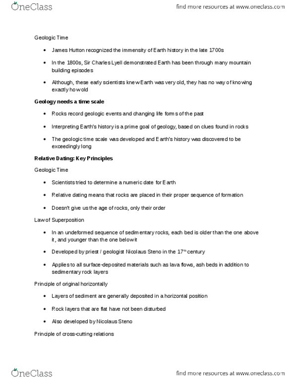 GL101 Chapter Notes - Chapter 8: Metamorphic Rock, James Hutton, Relative Dating thumbnail