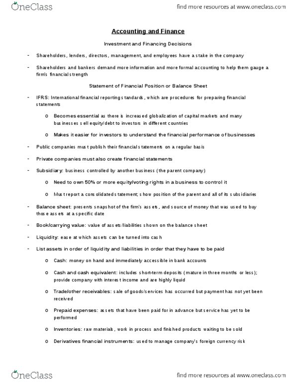 FINE 2000 Chapter Notes - Chapter 3: International Financial Reporting Standards, Cash Flow Statement, Cash Cash thumbnail