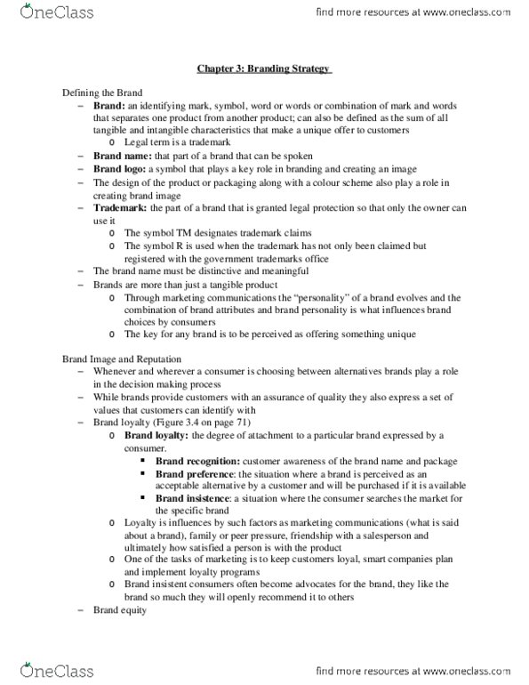 Management and Organizational Studies 3322F/G Chapter Notes - Chapter 3: Brand Equity, Brand Management, Peer Pressure thumbnail