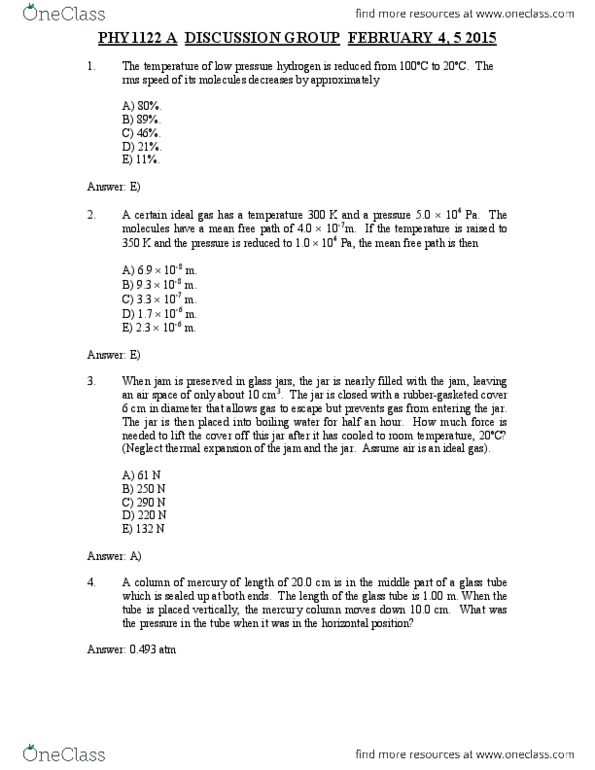 PHY 1122 Chapter Notes - Chapter 13: Ideal Gas, Thermal Expansion, Root Mean Square thumbnail