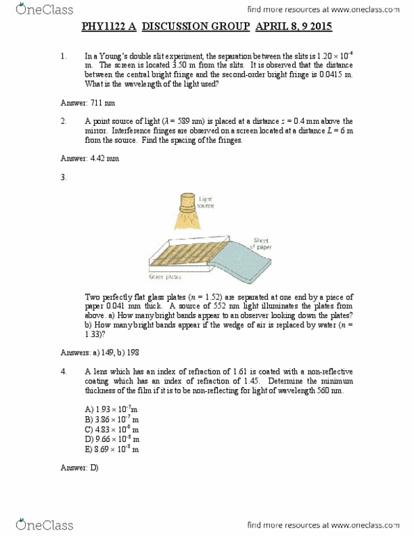 PHY 1122 Chapter Notes - Chapter 8: Double-Slit Experiment, Angular Distance, Polarizer thumbnail
