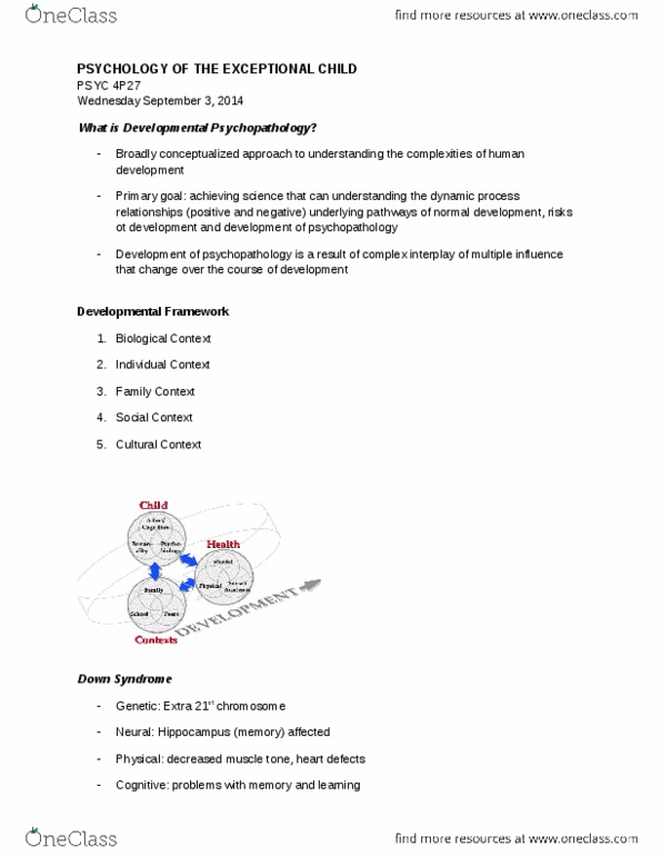 PSYC 4P27 Lecture Notes - Lecture 1: Developmental Psychopathology, Protective Factor, Psychopathology thumbnail