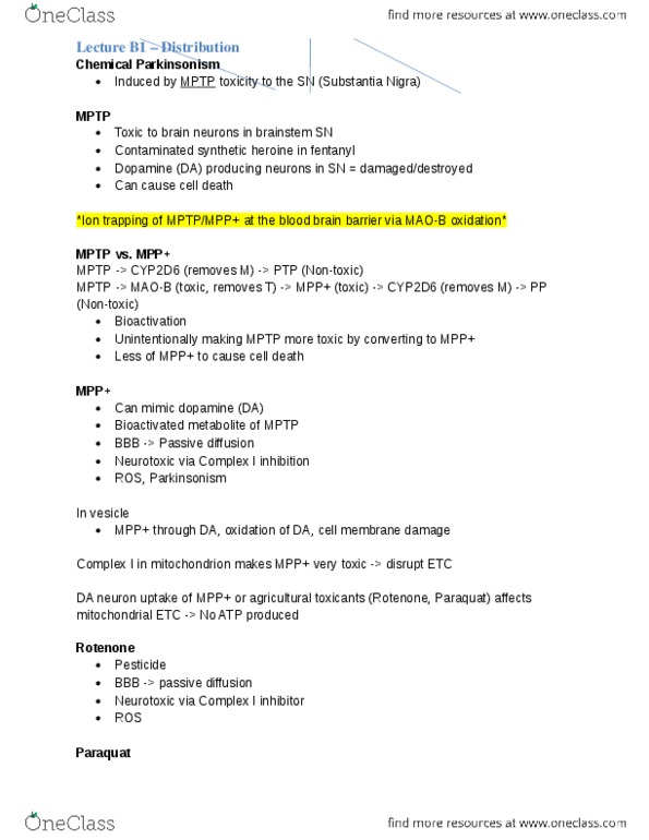 HLTH340 Lecture Notes - Lecture 2: Cyp2D6, Mptp, Paraquat thumbnail