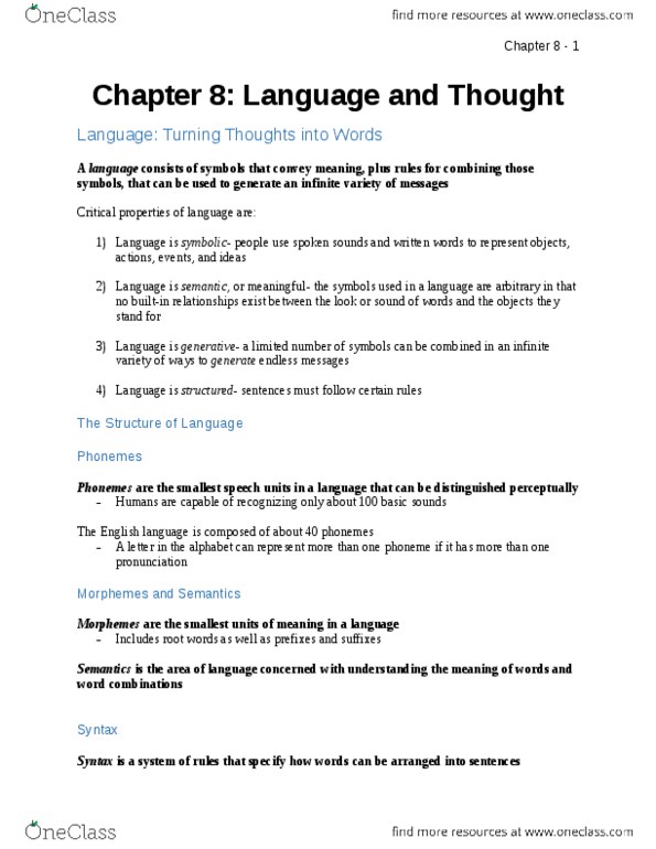 PS102 Chapter Notes - Chapter 8: Metalinguistic Awareness, Fast Mapping, Phoneme thumbnail