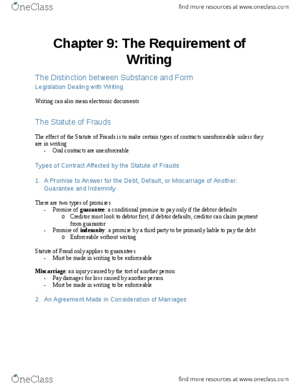 BU231 Chapter Notes - Chapter 9: Oral Contract, Miscarriage, Time-Sharing thumbnail