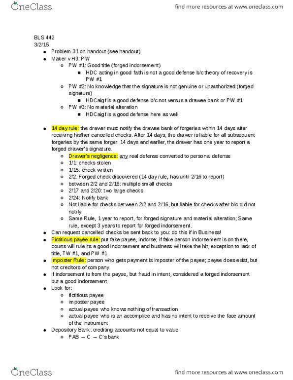 BLS 442 Lecture Notes - Lecture 11: Situation Two thumbnail