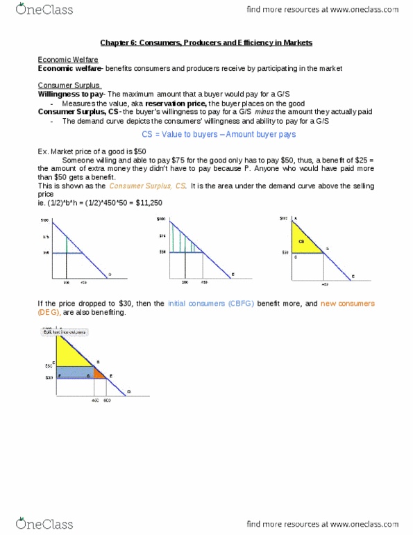 ECON 1B03 Lecture Notes - Lecture 6: Economic Surplus, Reservation Price, Demand Curve thumbnail