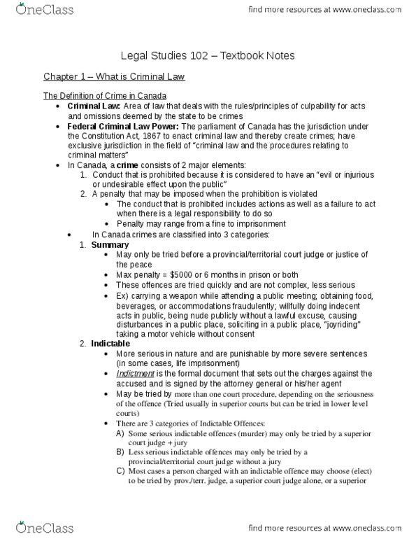 LS202 Chapter Notes - Chapter 1: Indictable Offence, Regulatory Offence, Procedural Law thumbnail